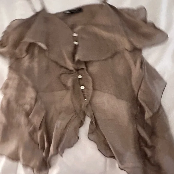 Zara Tan Ruffled Blouse Tank - Picture 4 of 5